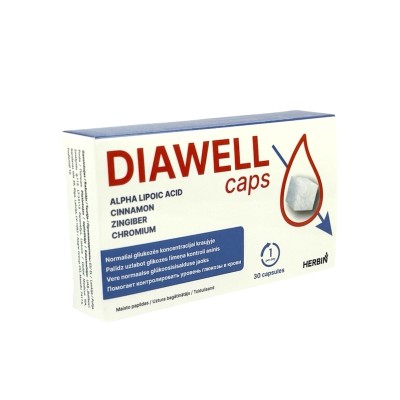 DIAWELLcaps диабет (альфа-липоевая кислота, экстракт корицы, экстракт имбиря, хром) 30 капсул (1 на день) HERBIN