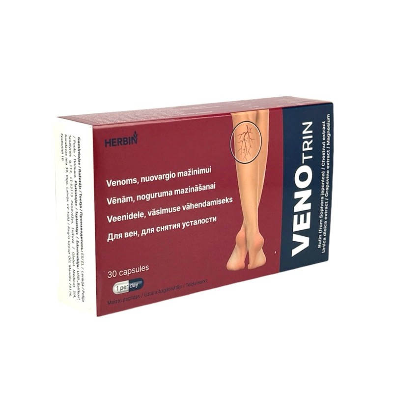 VENOTRIN для вен (каштан, рутин из софоры, виноград, крапива, экстракты + магний) 30 капсул (1 на день) HERBIN
