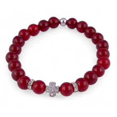 Браслет Жадеит рубиновый крест