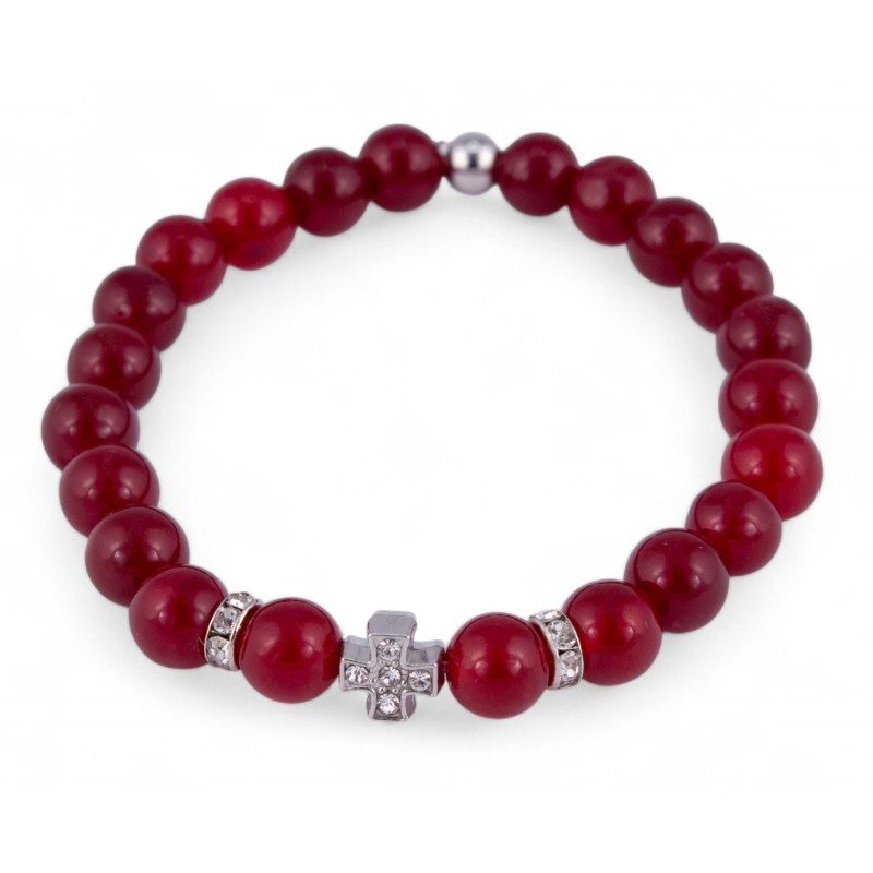 Браслет Жадеит рубиновый крест