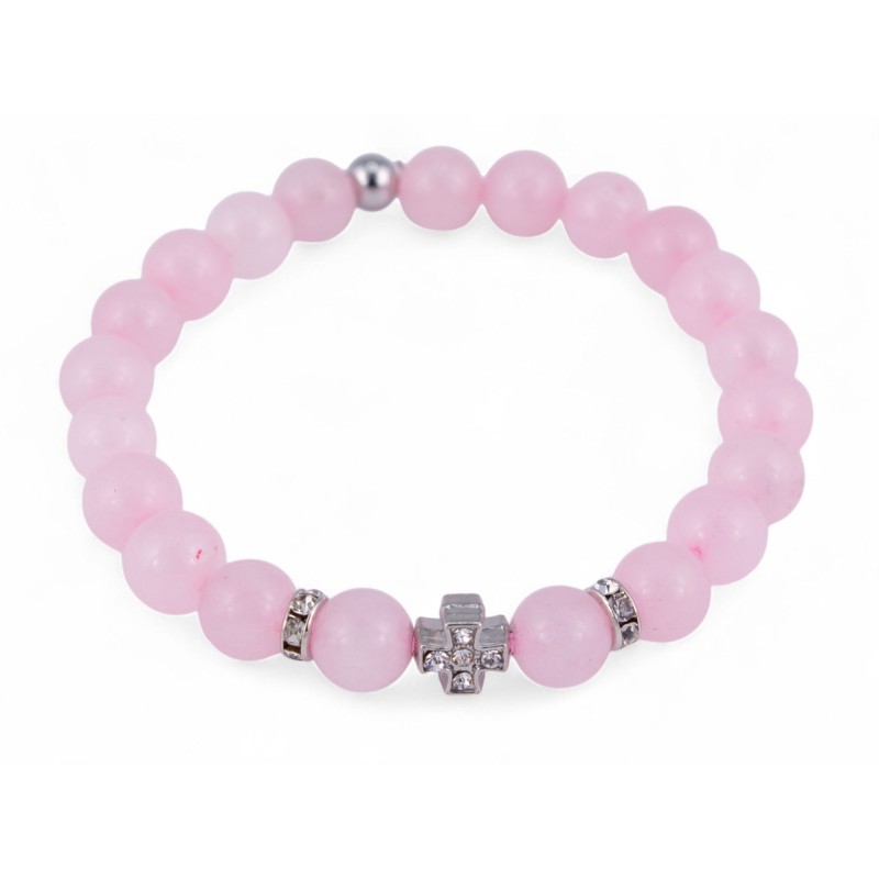 Браслет Розовый кварц Крест