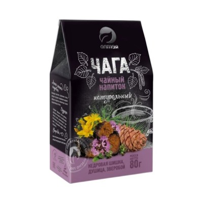 Чайный напиток Чага с кедровой шишкой, душицей и зверобоем, 80 г