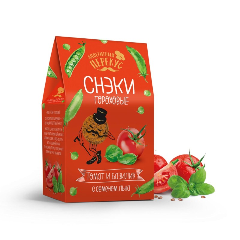 Снэки гороховые с семенем льна, томатом и базиликом Аппетитный перекус", 100 г