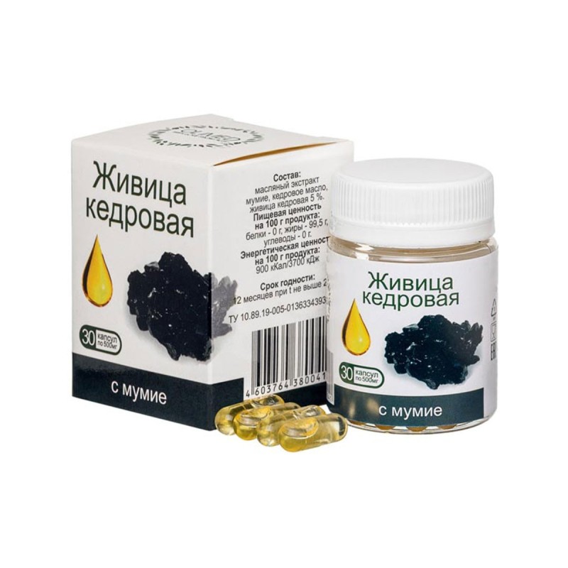 Живица кедровая 5% с мумие, 30 капсул по 500 мг
