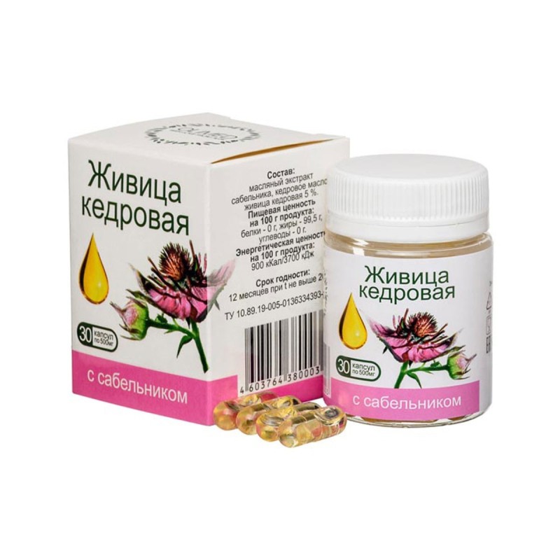 Живица кедровая с сабельником, 30 капсул по 500 мг