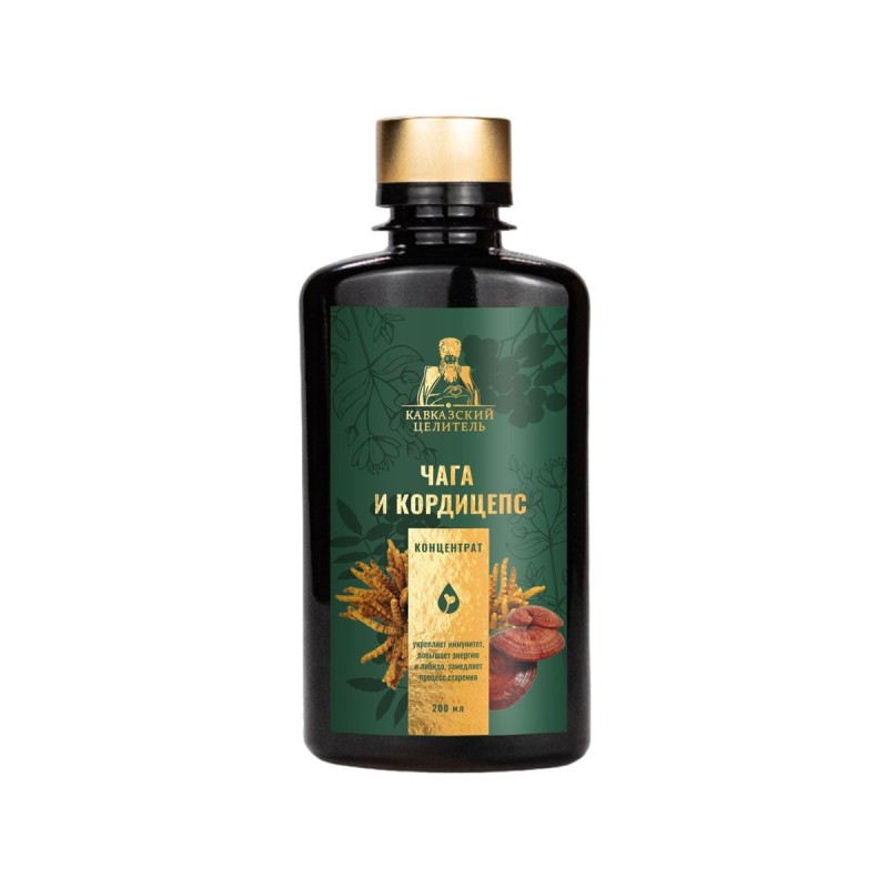 Концентрат кордицепса и чаги, пластик, 200 мл,"Кавказский целитель"
